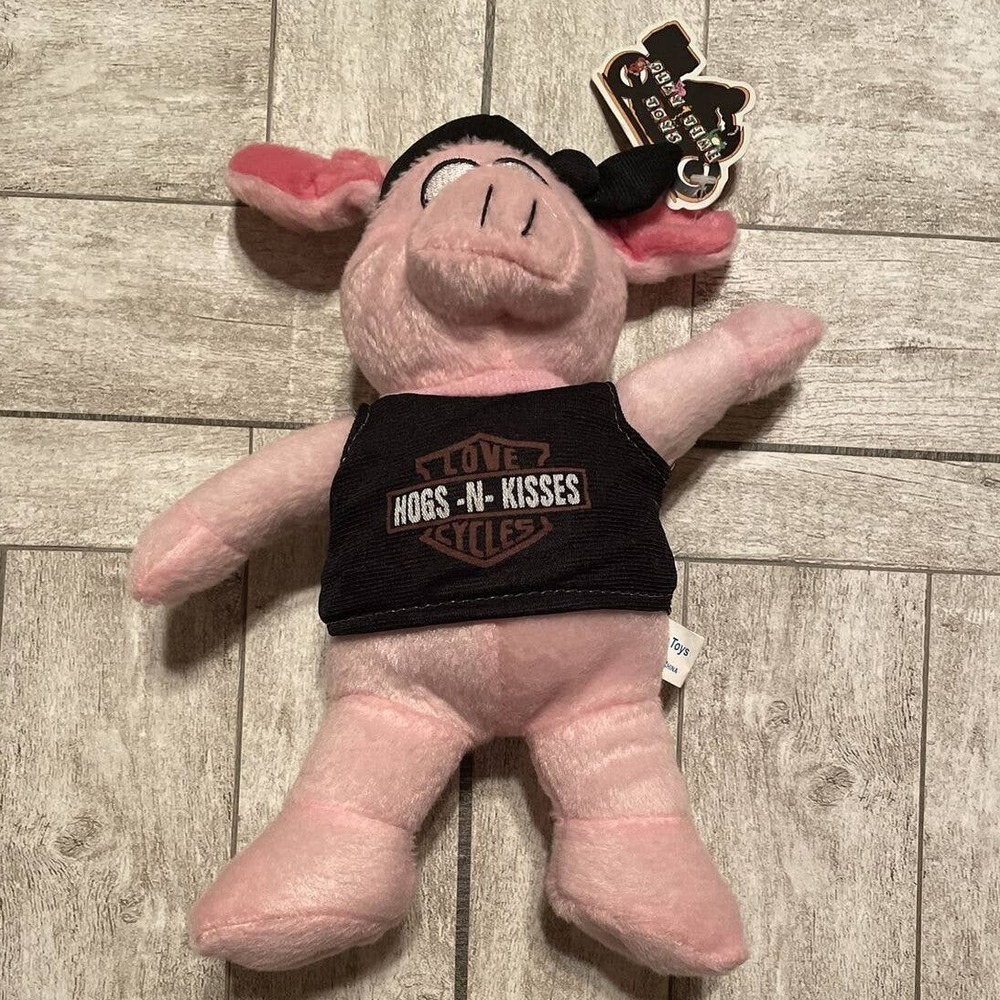 Pink Pig Plush Hogs and Kisses Biker Bandanna 15"‎ Stuffed Animal Love Cycles